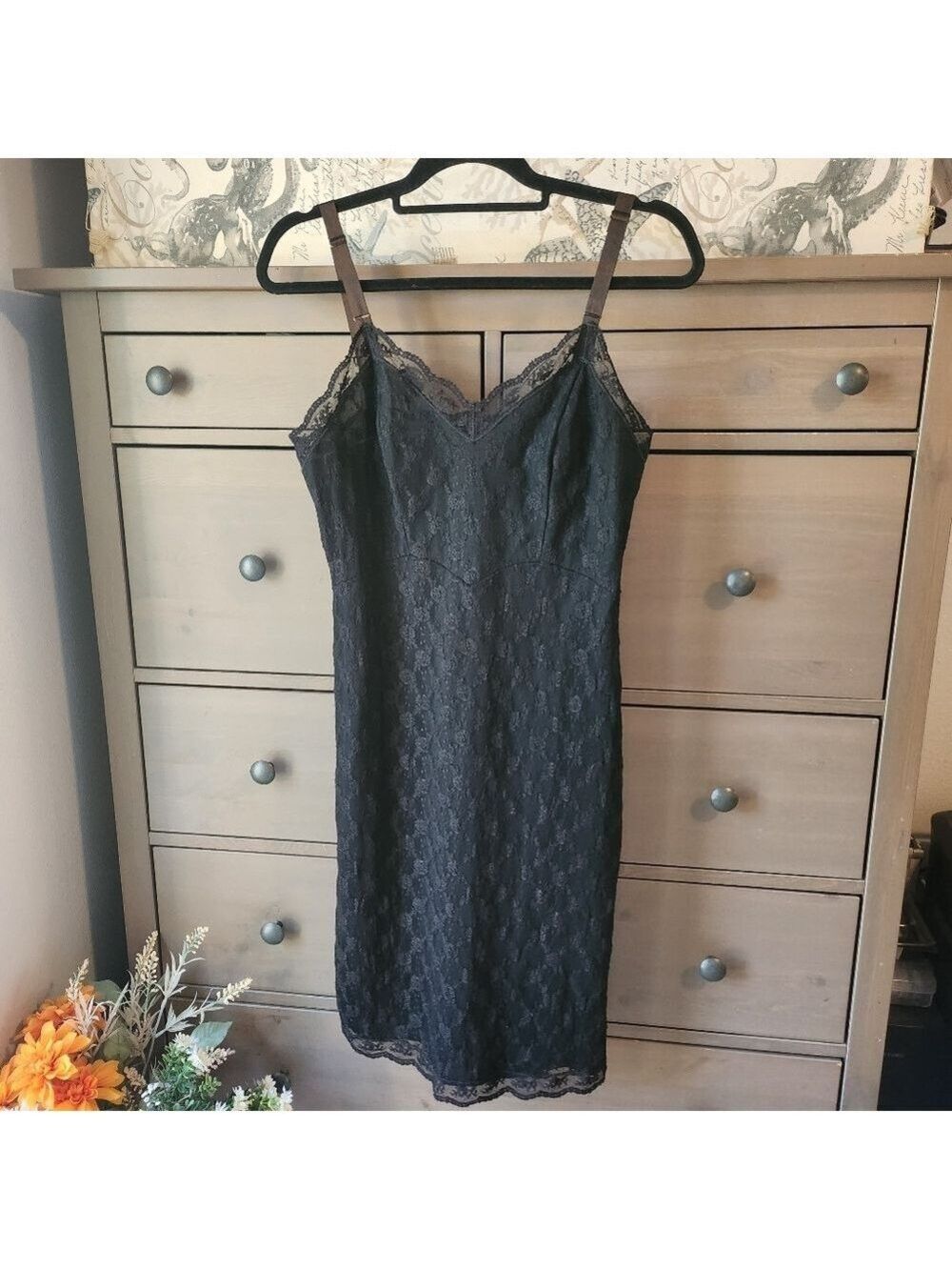 Vintage 1950s Youth Form Black Lace Full Slip – Size 36 – Nylon – ILGWU Union